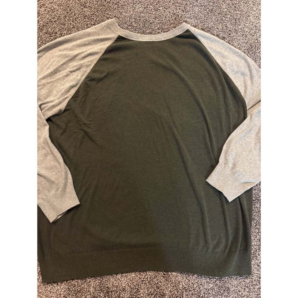 Old Navy Mens XXXL Raglan Sweater Olive Green Gray Baseball Knit Pullover